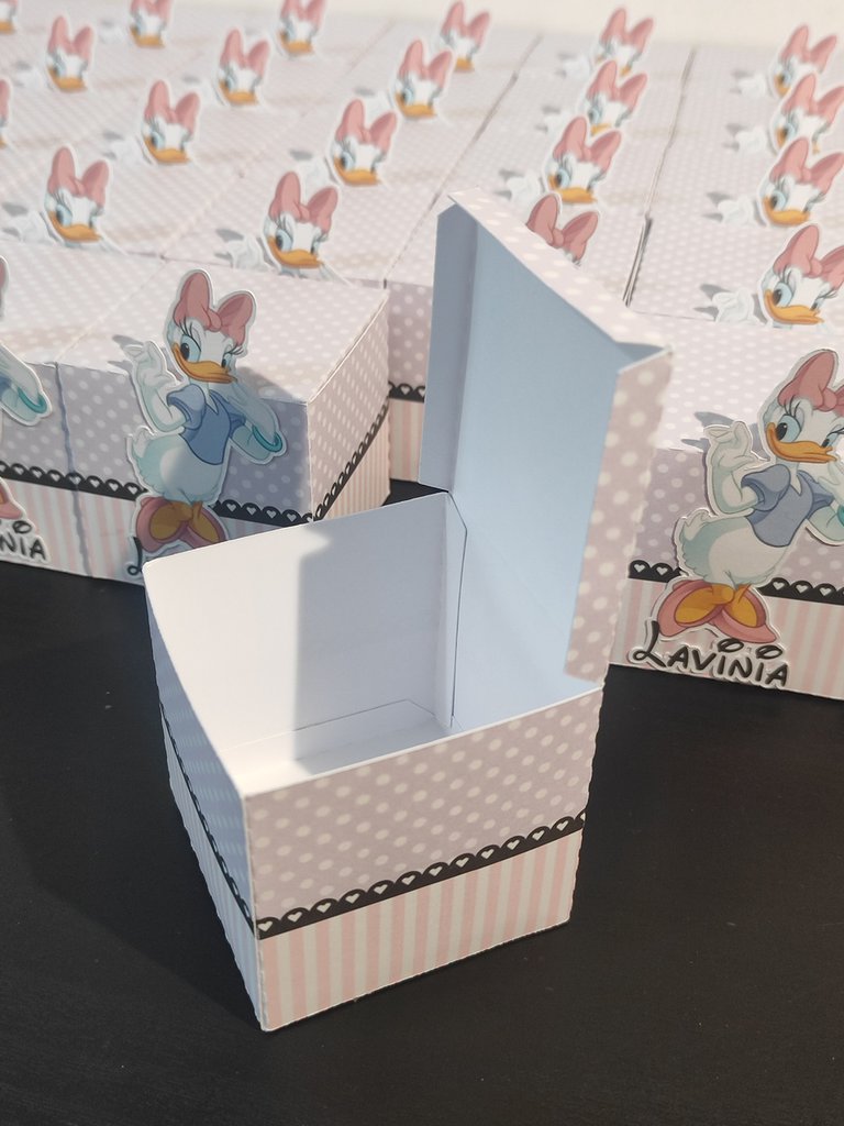 Scatolina decorazione festa compleanno paperina caramelle segnaposto gadget ricordo bimbi