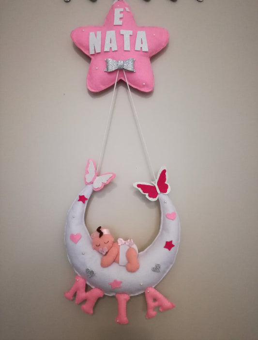 Fiocco nascita coccarda decorazione fuori porta nascita neonato nome personalizzabile