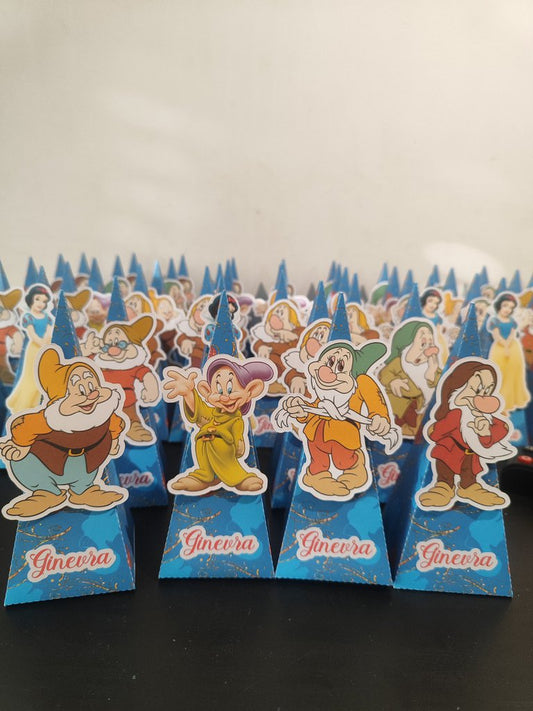 Scatolina decorazione festa compleanno sette nani biancaneve caramelle confetti segnaposto