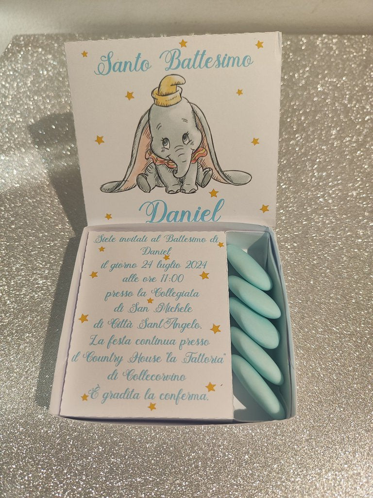Scatola invito battesimo cresima comunione Dumbo confetti