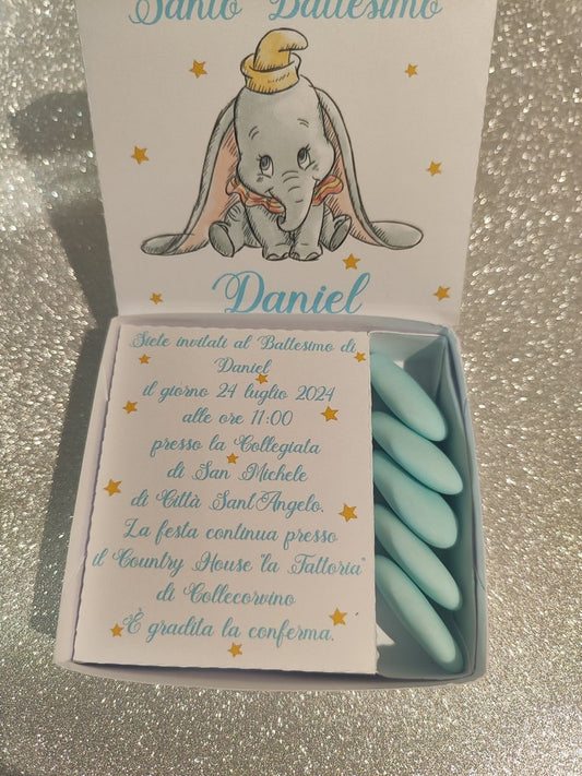 Scatola invito battesimo cresima comunione Dumbo confetti