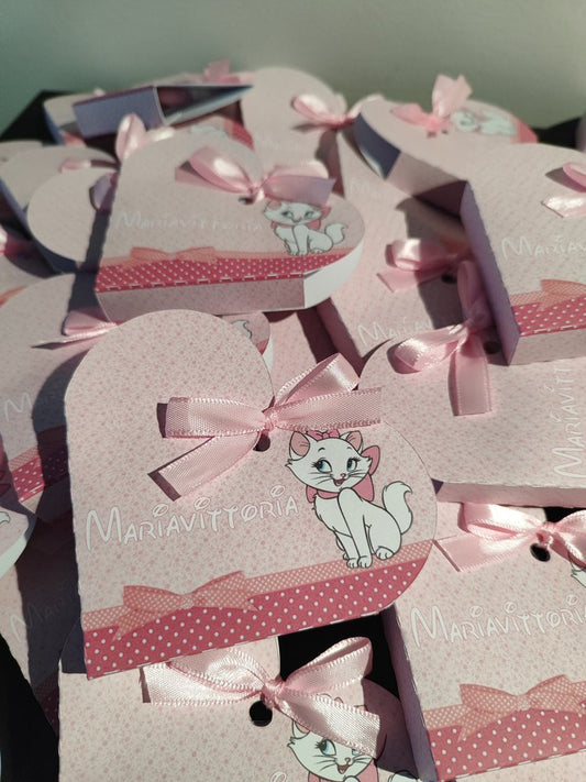 Scatolina decorazione festa compleanno nascita battesimo minù aristogatti gattina confetti porta scatola box