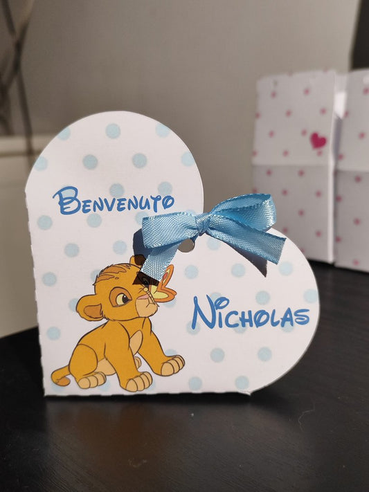 Scatolina decorazione festa compleanno nascita battesimo cuore re leone simba